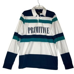 Primitive Skateboarding Rugby Shirt Men's M Striped Long Sleeve Logo Casual